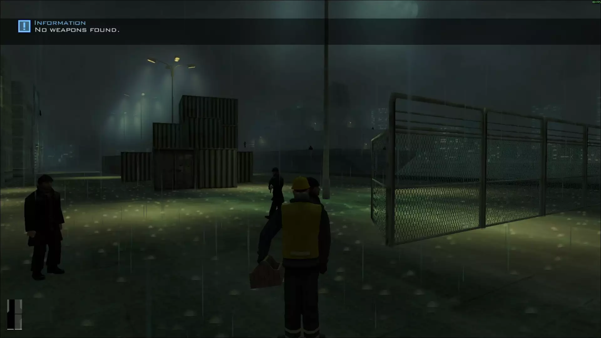 47 ist als Bauarbeiter verkleidet gefilzt worden. Keine Waffen wurden gefunden. Die sind in seiner Toolbox versteckt.