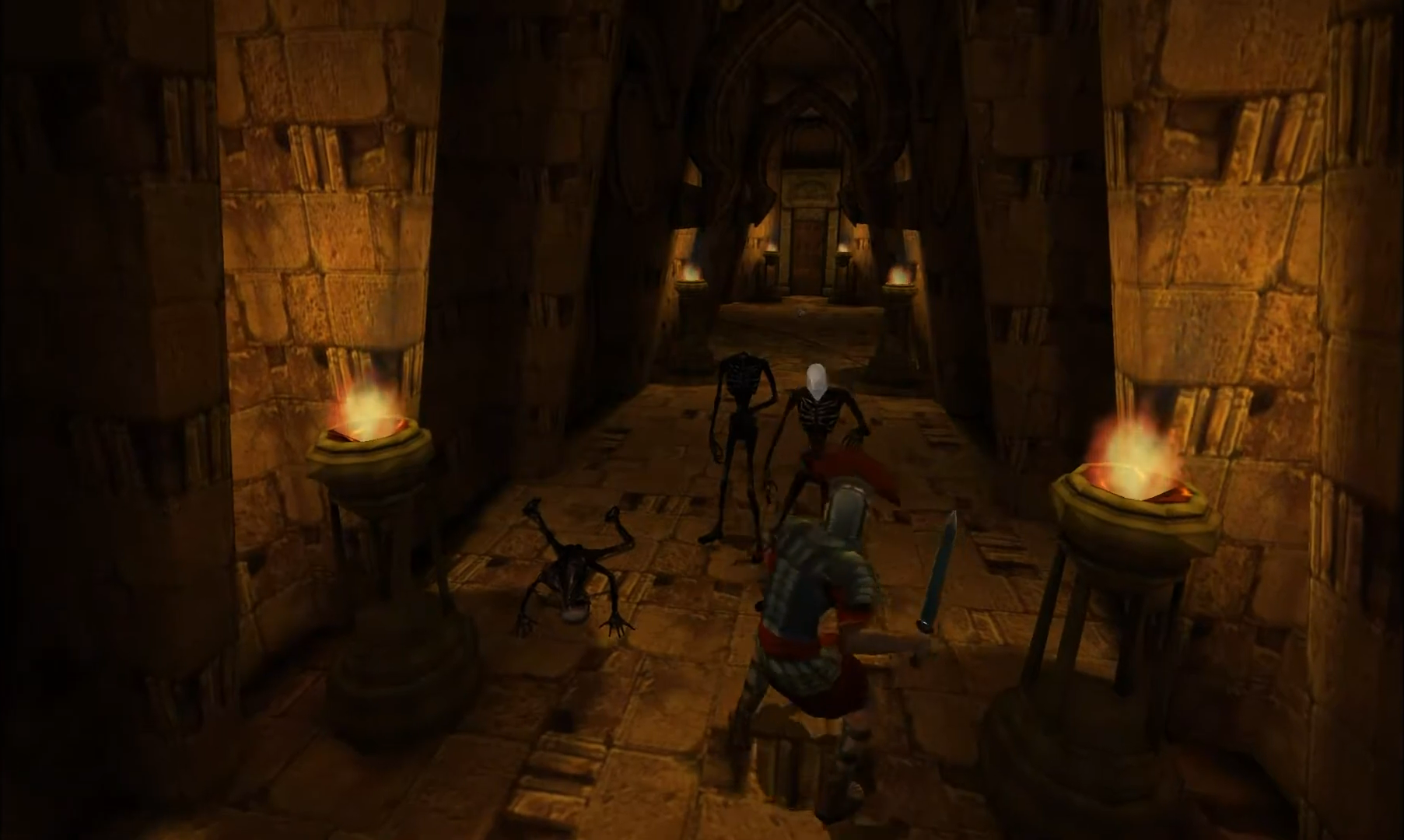 Augustus prügelt sich mit Monstern.