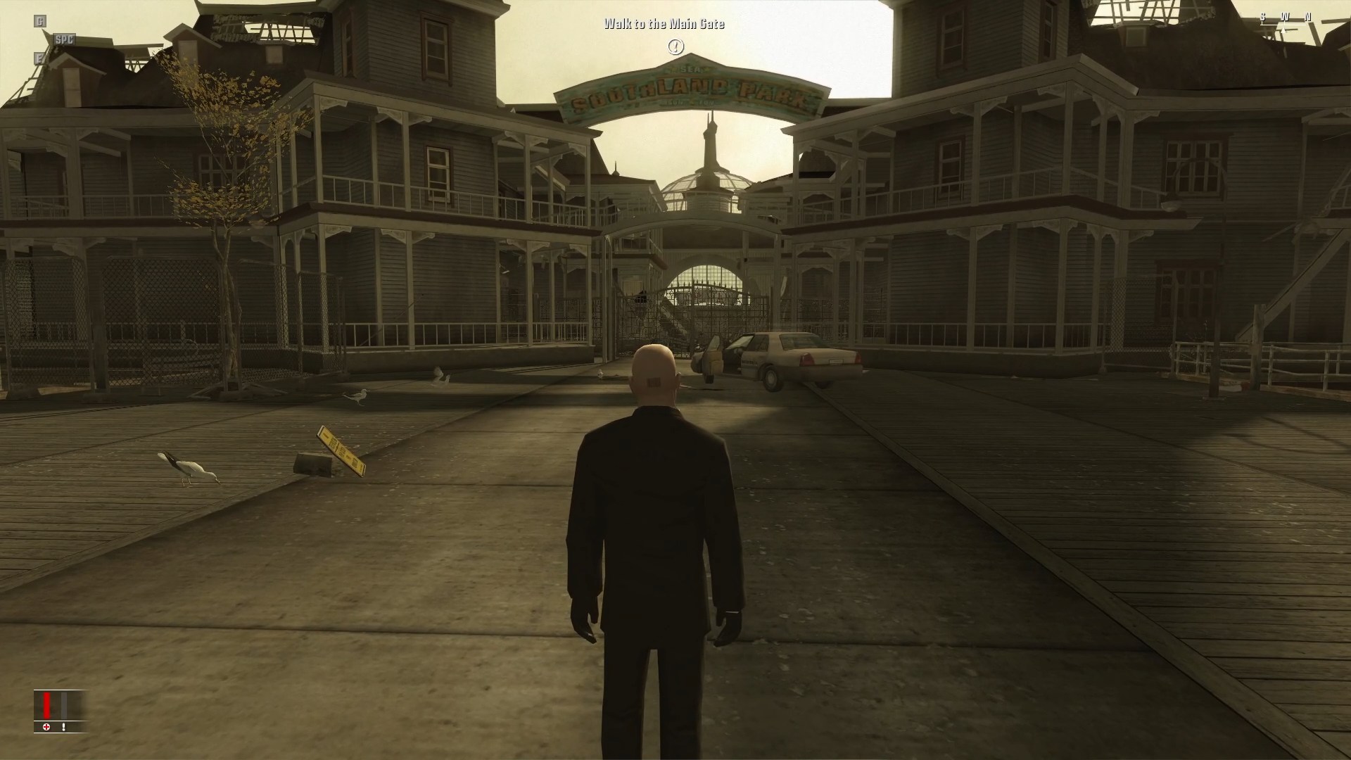 Die erste Station auf 47s Reise in diesem Spiel: Ein verlassener Freizeitpark.